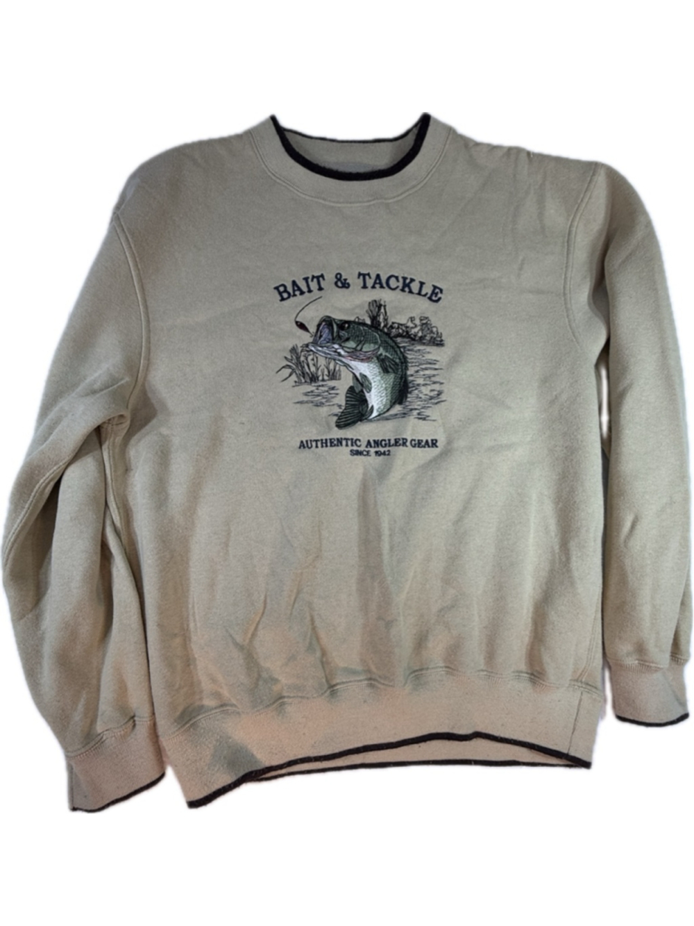 Woodland Trail Bait & Tackle Graphic Sweatshirt Fishing Outdoor Crewneck Size M